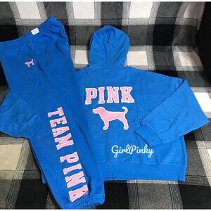 VS PINK BLUE CHARGE SWEATPANTS OUTFIT & FULL ZIP & PINK DOG LOGO XS-XXL